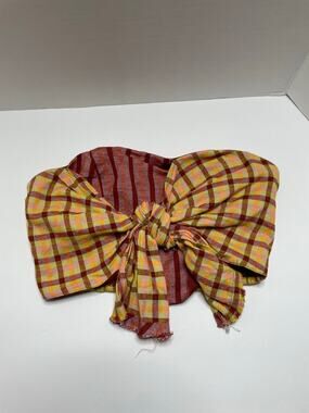 Free People Plaid Raw Hem Scarf Style Bandeau Tube Top Size Small